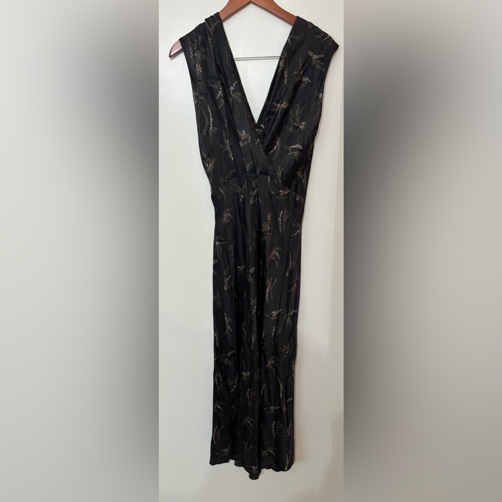Vince Women Silk Sleeveless Black Leaf Print Maxi Dress Size Small Party Wedding